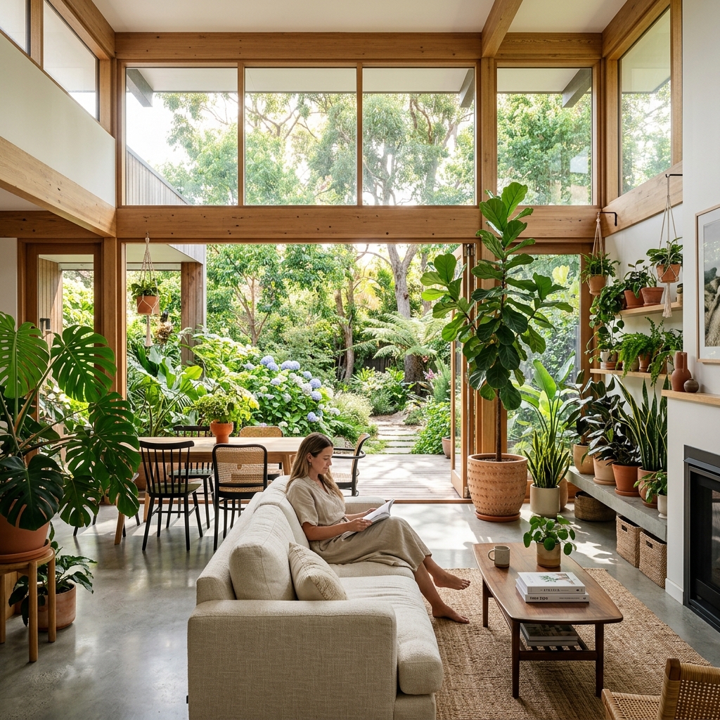 Intérieur de maison luxueux avec jardin